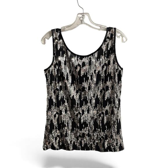 Calvin Klein Sequin Top Size Large Black Silver Tank Holiday Party Event Fancy - Picture 2 of 7
